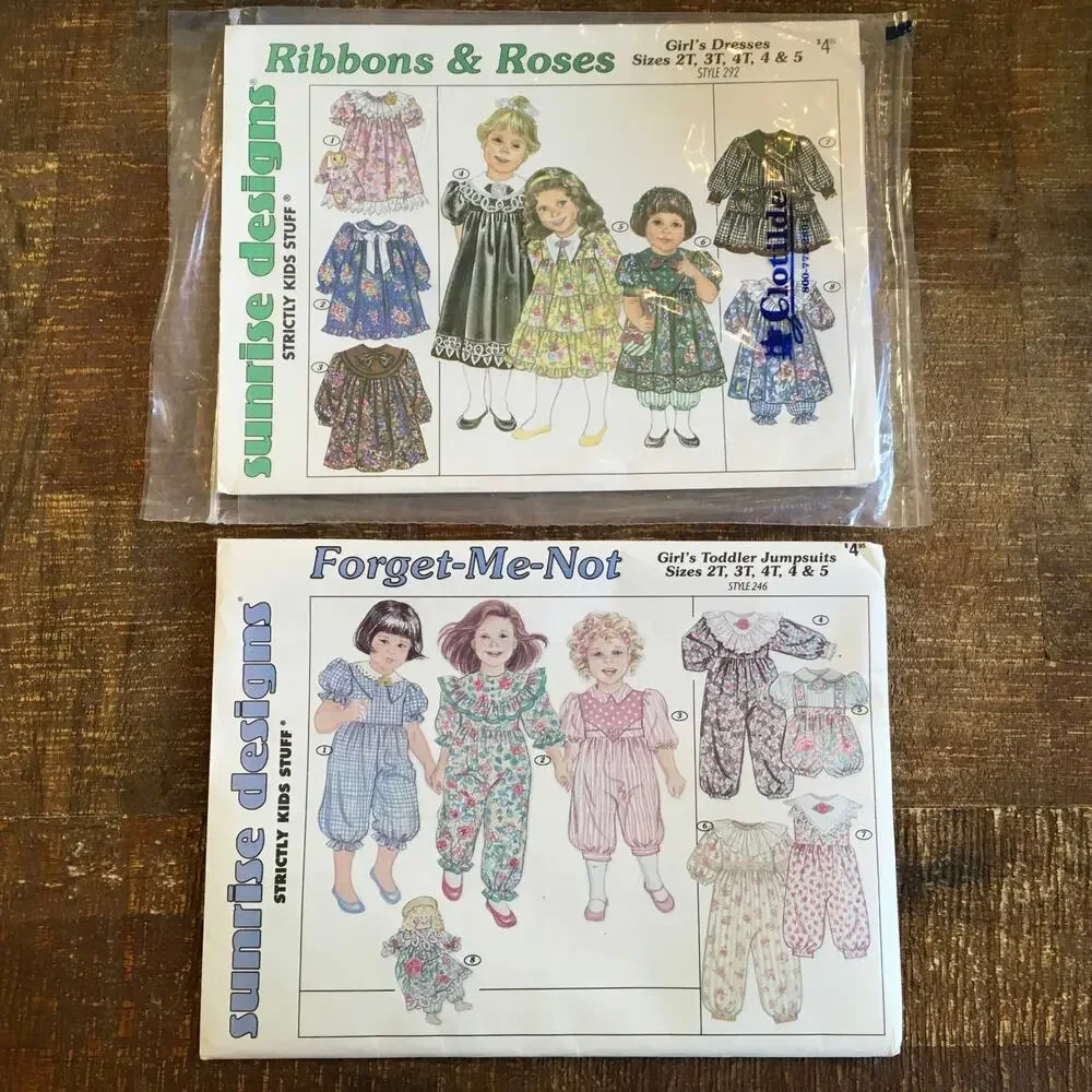 Vintage Sunrise Design Sewing Pattern Toddler Girls Dresses Jumpsuits 2T-5 UNCUT